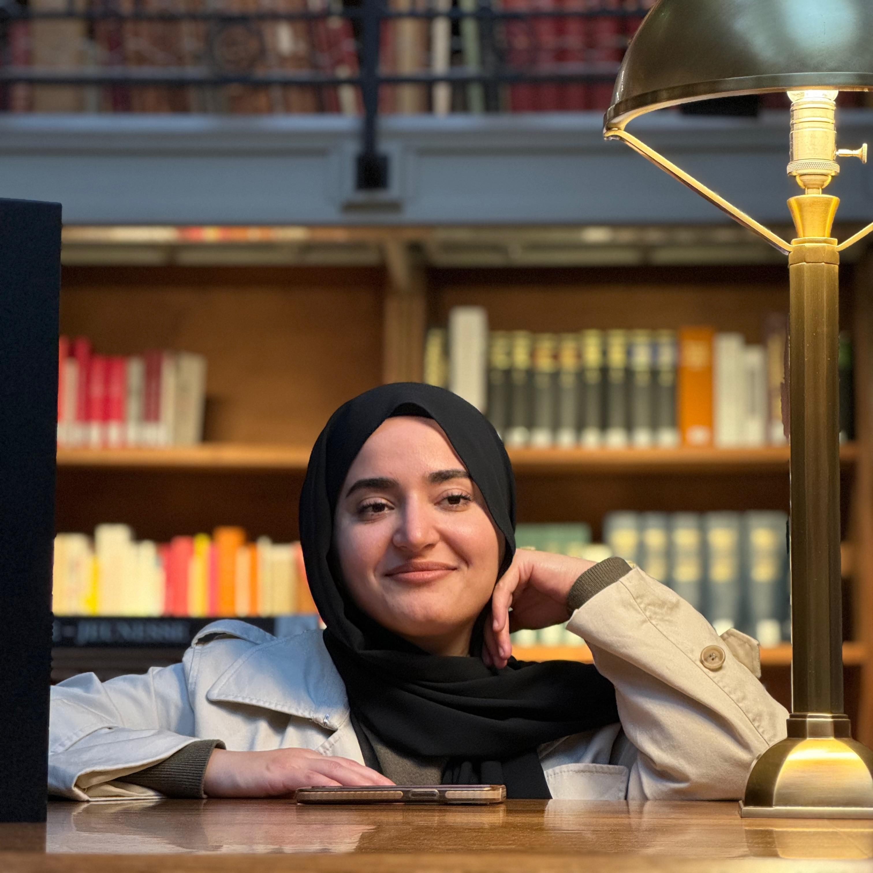 writer in a library